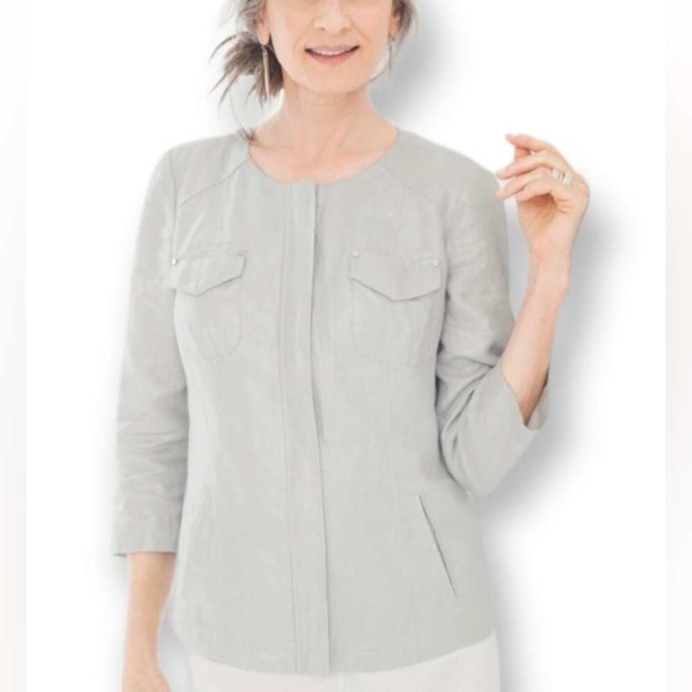 Chicos foiled 100% linen shine jacket, zip up, size 1 (A)